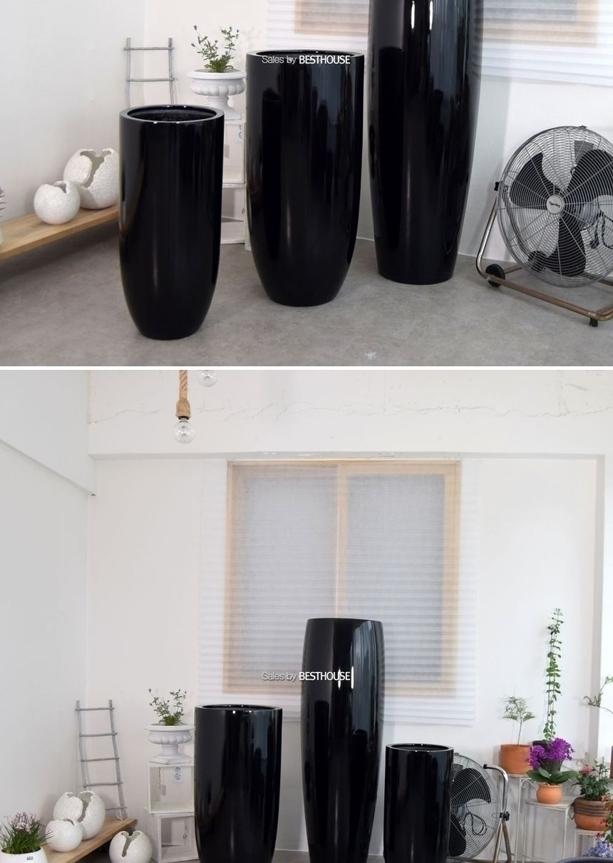 (물구멍타공(단순변심불가)) 모던 FRP 키큰긴원형 HP1104 H150 50x150cm 유광블랙/화분/정원용품/홈가드닝