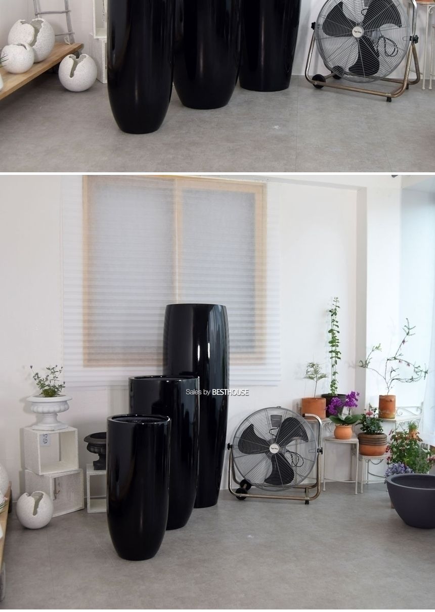 (물구멍타공(단순변심불가)) 모던 FRP 키큰긴원형 HP1104 H150 50x150cm 유광블랙/화분/정원용품/홈가드닝