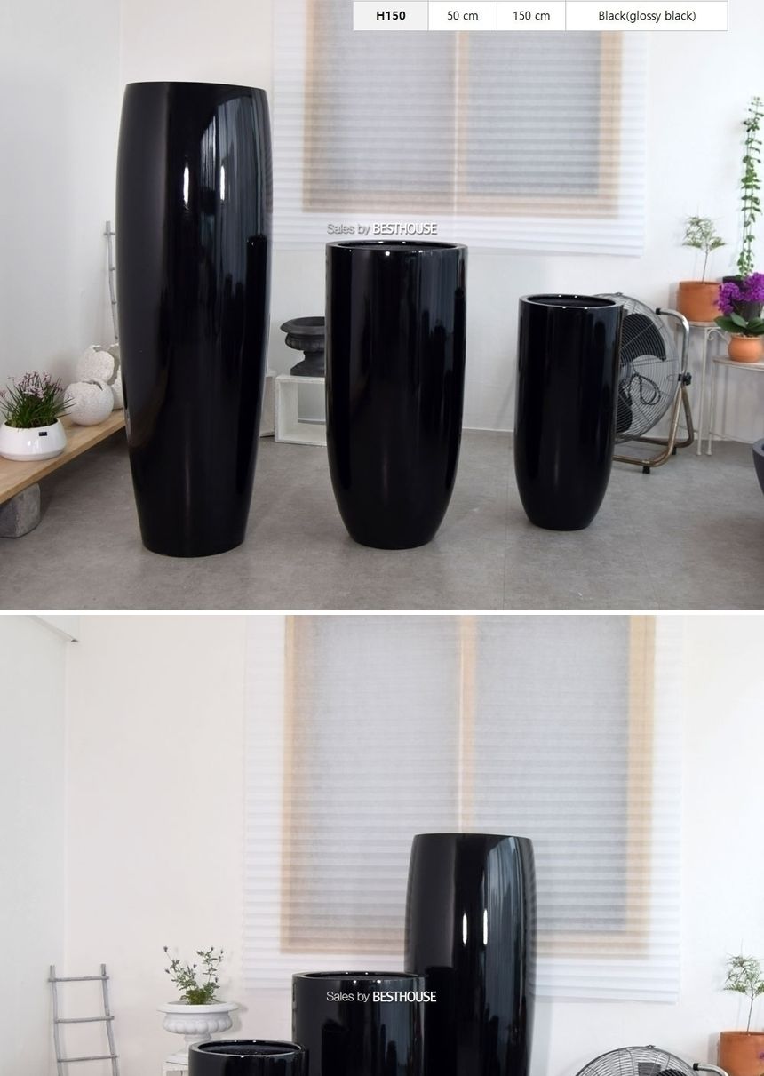 (물구멍타공(단순변심불가)) 모던 FRP 키큰긴원형 HP1104 H150 50x150cm 유광블랙/화분/정원용품/홈가드닝