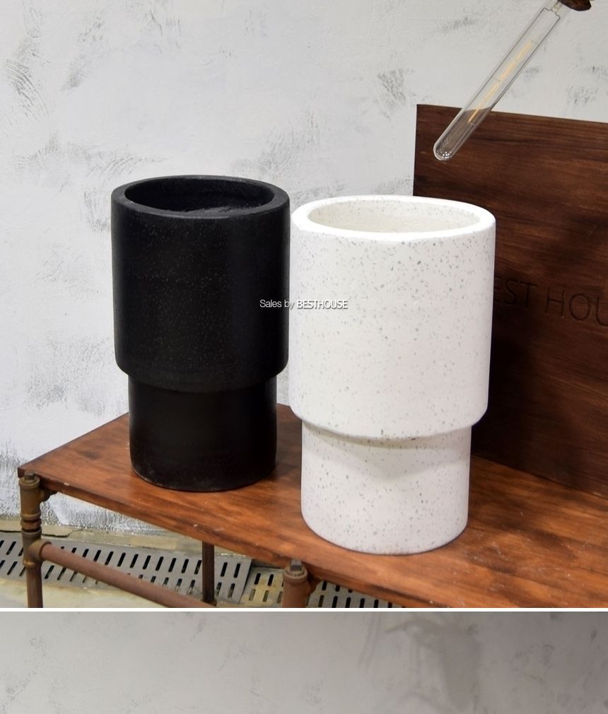 (블랙 턱원형) 모던 시멘트 대리석무늬 하단턱원형 25x40cm 대형 화분/화분/정원용품/홈가드닝용품/가드닝