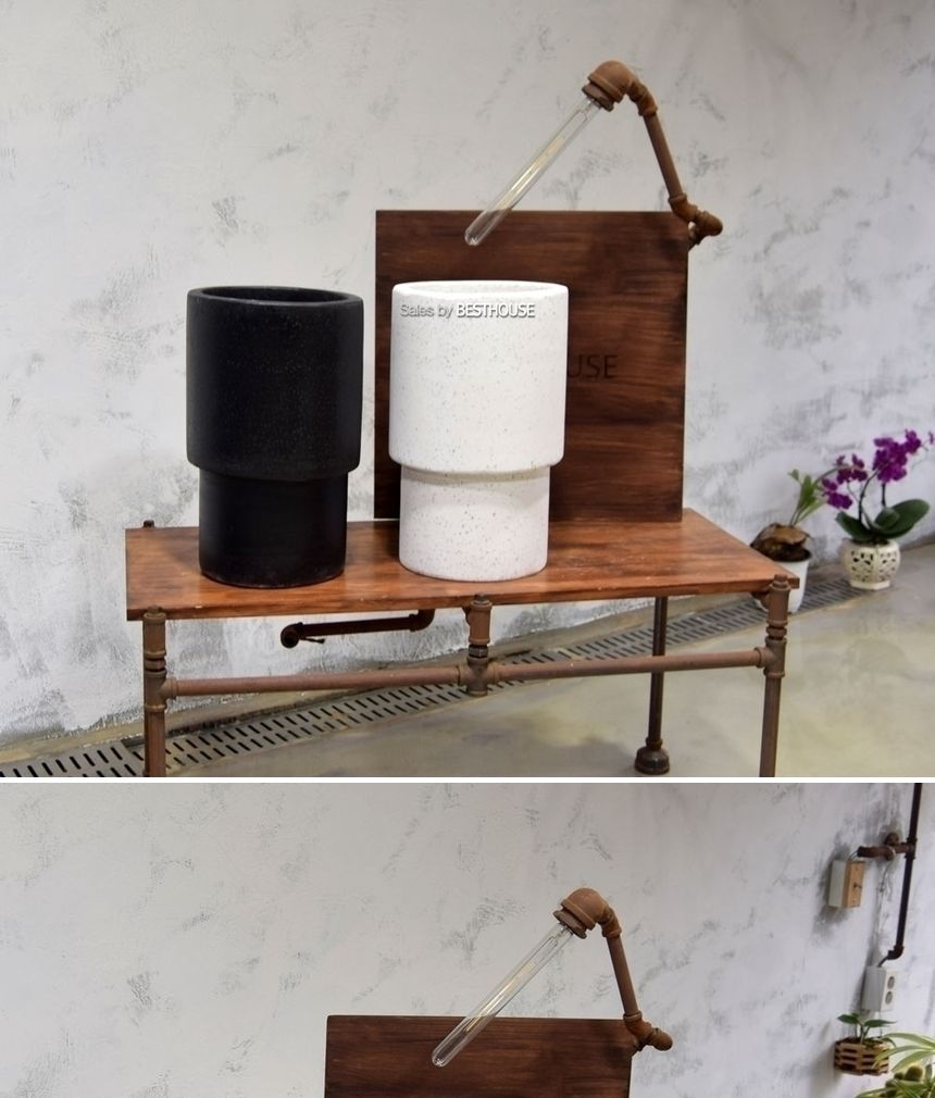(블랙 턱원형) 모던 시멘트 대리석무늬 하단턱원형 25x40cm 대형 화분/화분/정원용품/홈가드닝용품/가드닝
