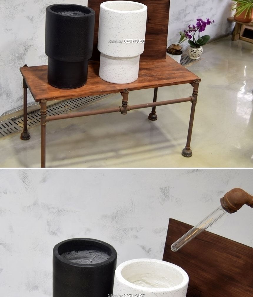 (블랙 턱원형) 모던 시멘트 대리석무늬 하단턱원형 25x40cm 대형 화분/화분/정원용품/홈가드닝용품/가드닝
