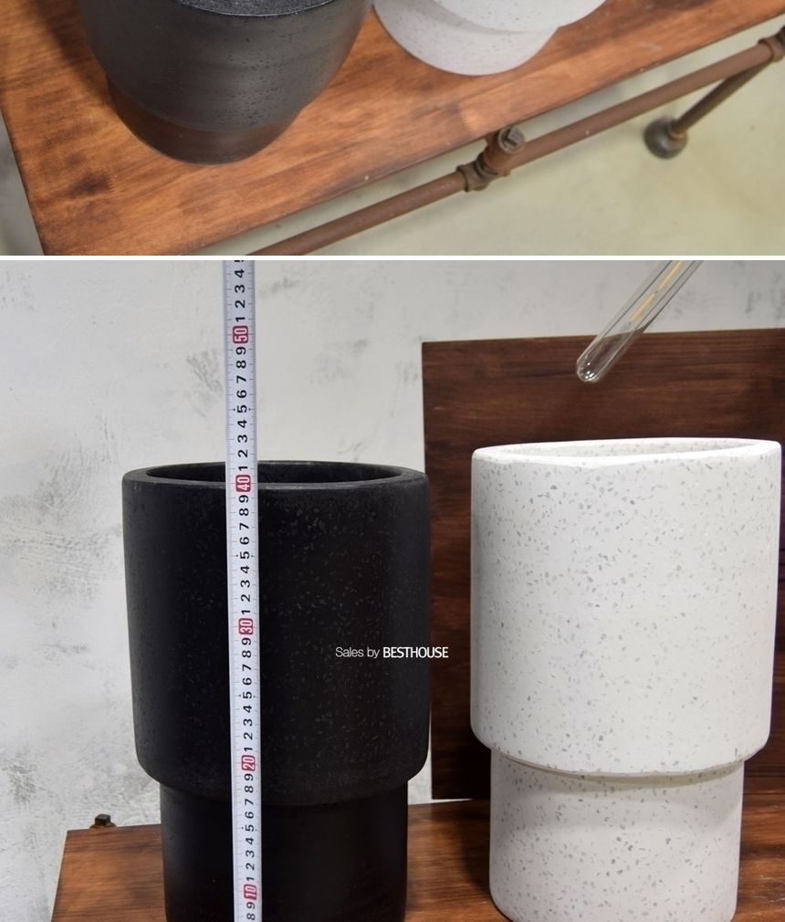 (블랙 턱원형) 모던 시멘트 대리석무늬 하단턱원형 25x40cm 대형 화분/화분/정원용품/홈가드닝용품/가드닝