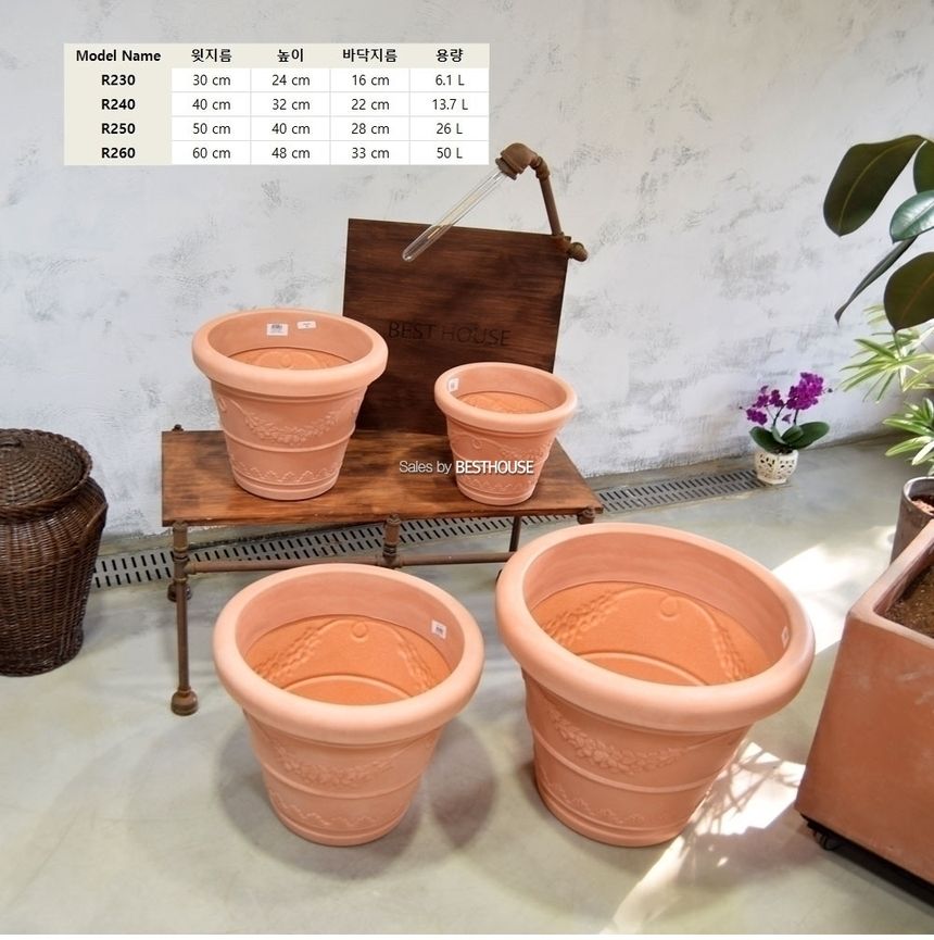 (물구멍X) 이탈리아 니콜리 PE 대형화분.R230 30x24cm (CF-30)/화분/정원용품/홈가드닝용품/가드닝화분/가