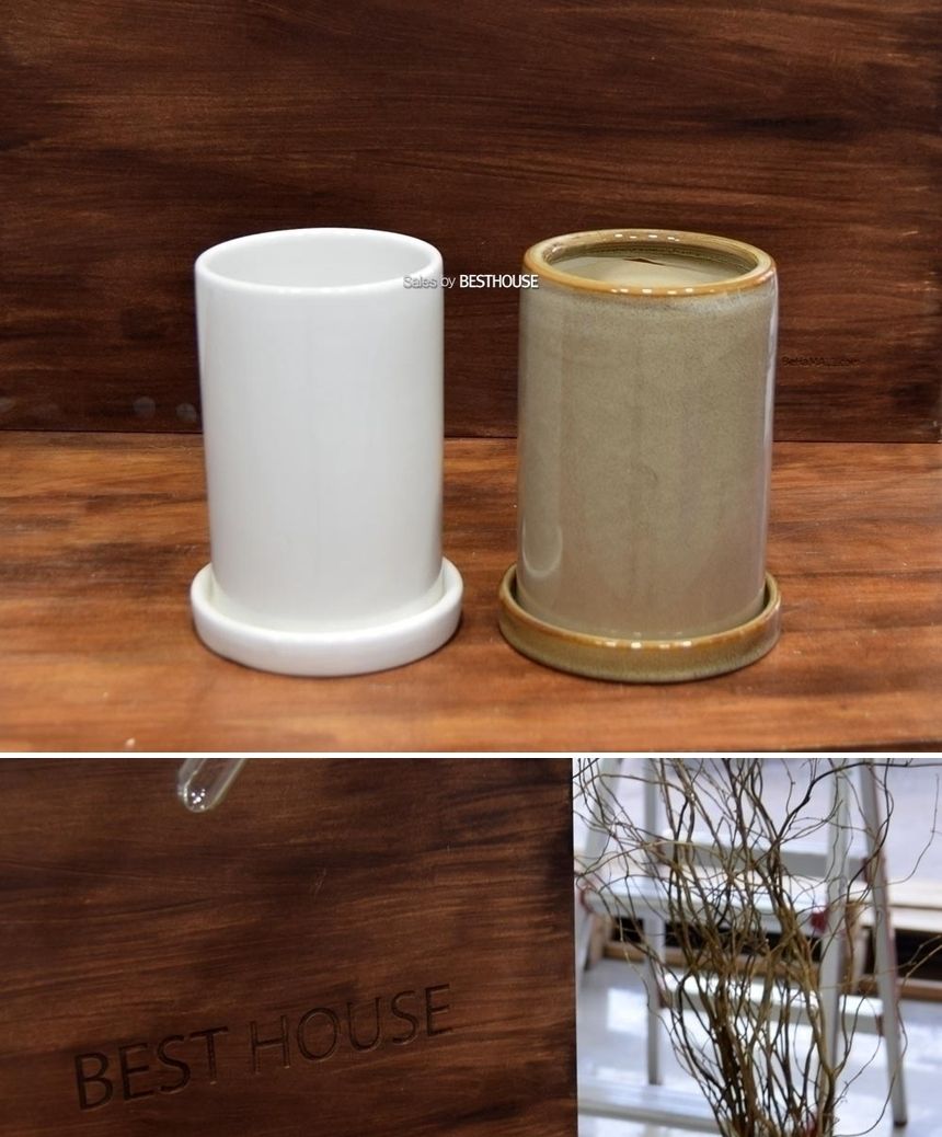 (블랙 -무광-) 모던 도기화분 긴원통 긴원형 10x15cm/화분/정원용품/홈가드닝용품/가드닝용품/가정용화분/