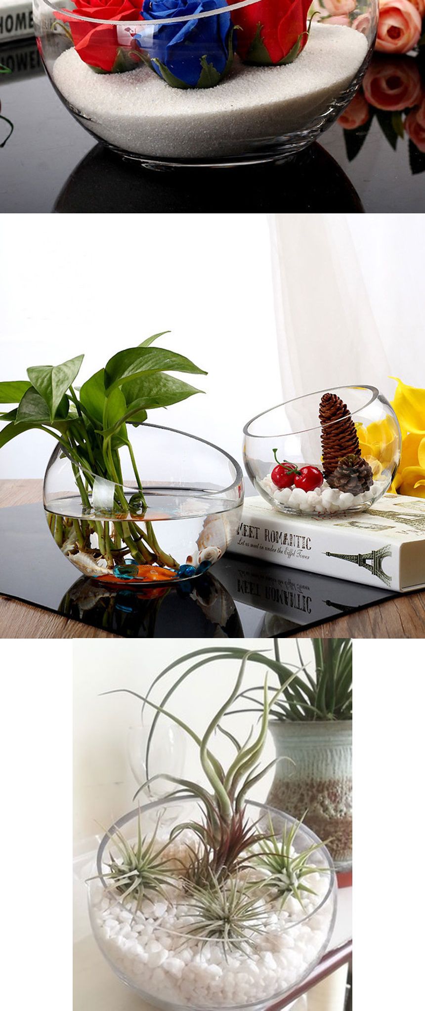 유리화분 화병 수반 N1215 (사선반원) 12x15cm/수반/화병/인테리어수반/인테리어화병/디자인수반/디자인화