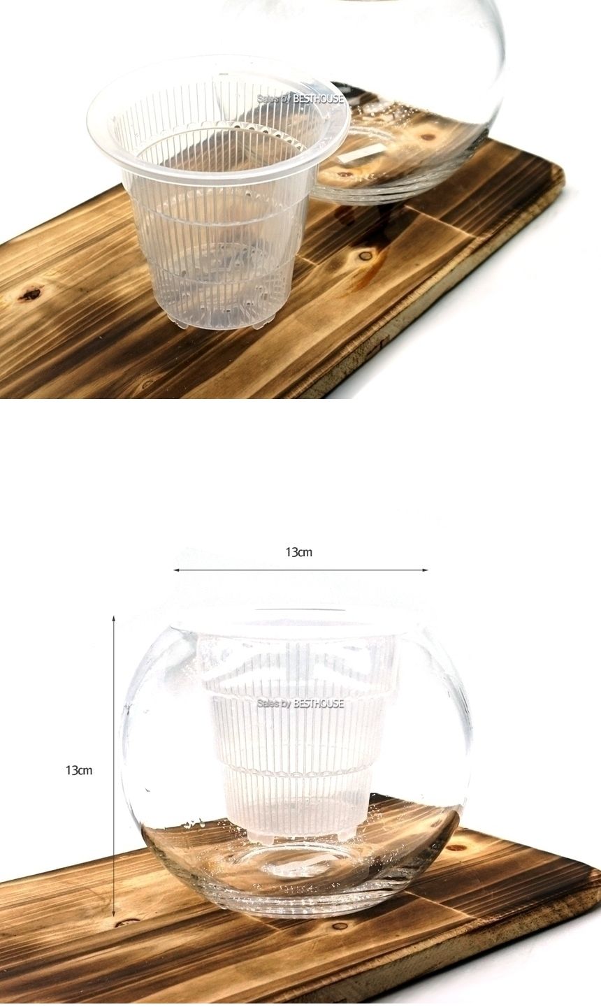 수경재배 난재배용 유리화병 볼 14x15cm+슬릭포트/화병/예쁜화병/디자인화병/인테리어화병/원예용품/꽃병/