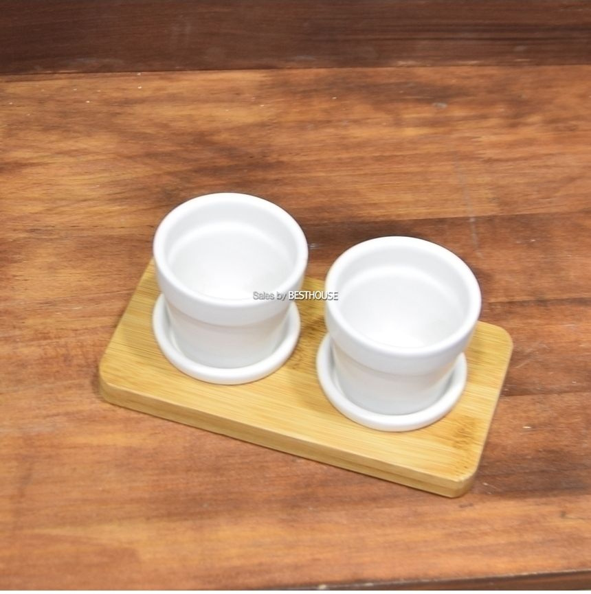 모던 도기 우드트레이 미니 원형 2구셋트 화분 (7x6cm x 2pcs)/화분/정원용품/홈가드닝용품/가드닝용품/가