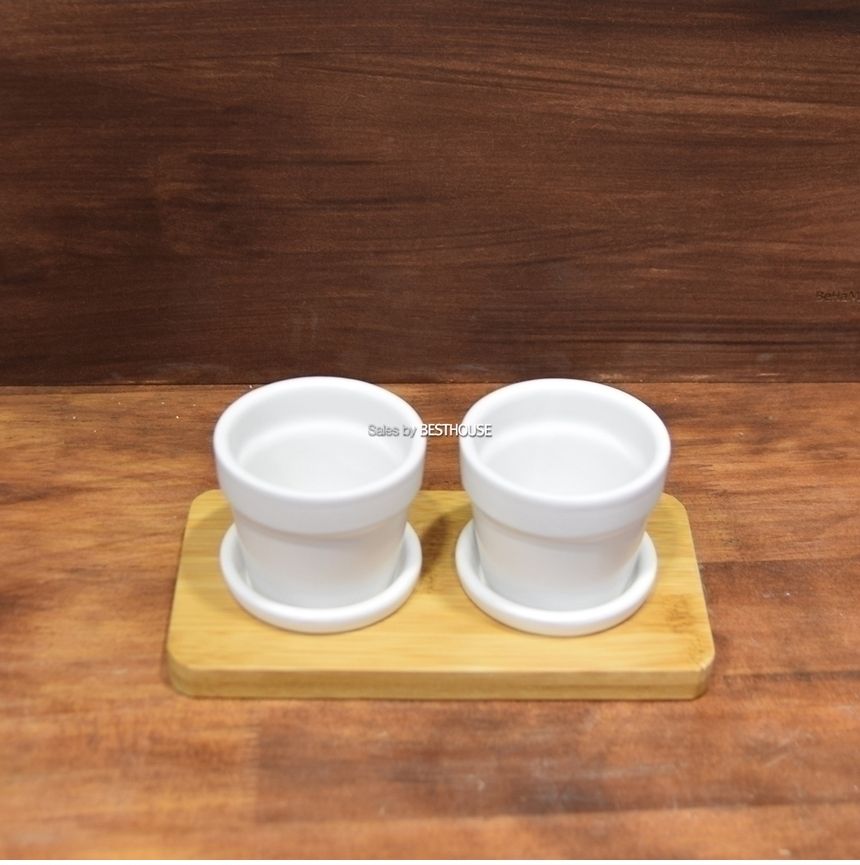 모던 도기 우드트레이 미니 원형 2구셋트 화분 (7x6cm x 2pcs)/화분/정원용품/홈가드닝용품/가드닝용품/가