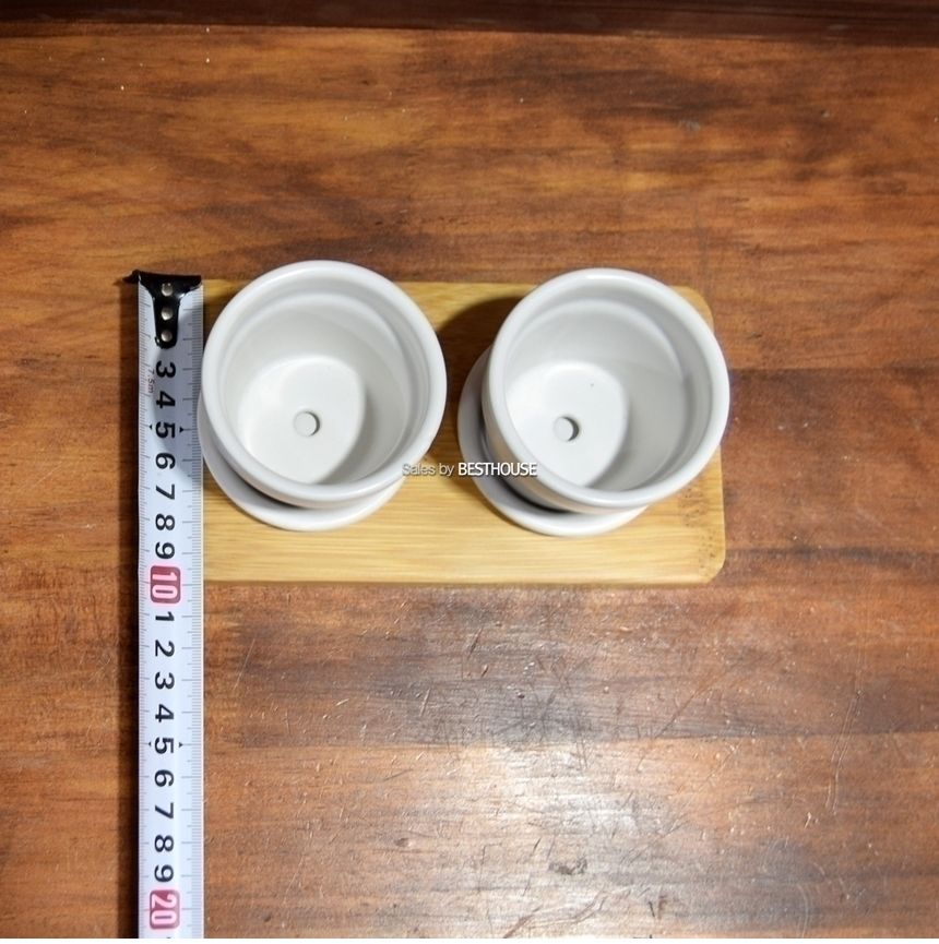 모던 도기 우드트레이 미니 원형 2구셋트 화분 (7x6cm x 2pcs)/화분/정원용품/홈가드닝용품/가드닝용품/가