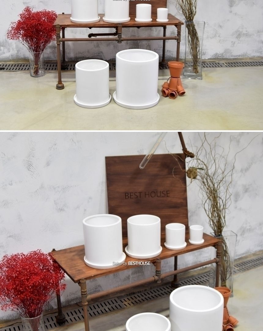 모던도기화분 무광 베이직원통형 D20 20x22cm 화이트/화분/정원용품/홈가드닝용품/가드닝용품/가정용화분/