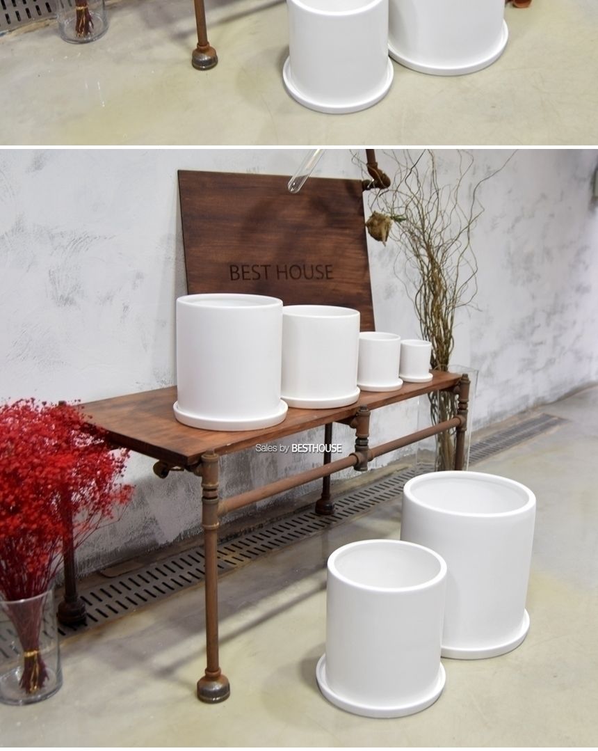 모던도기화분 무광 베이직원통형 D20 20x22cm 화이트/화분/정원용품/홈가드닝용품/가드닝용품/가정용화분/
