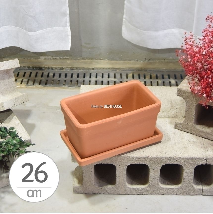 이탈리아 토분.옆이 넓은직사각 R26 26x15x13cm(받침셋트)/화분받침/화분받침대/토분받침/토분받침대/흙화