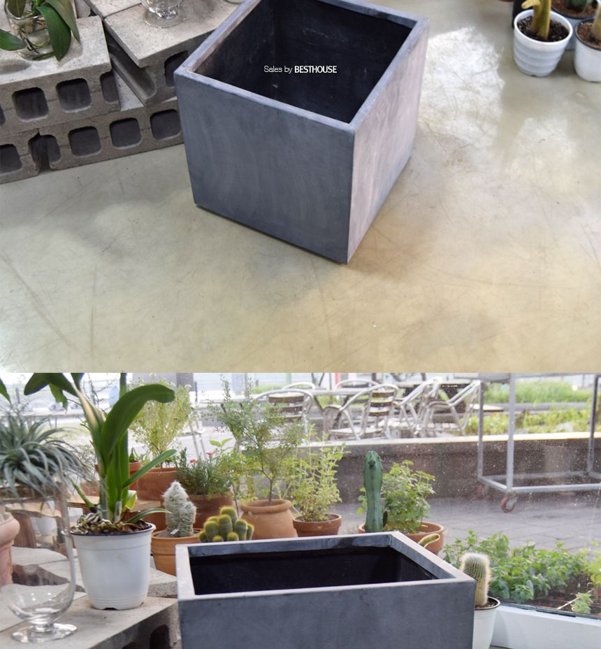 (물구멍타공(단순변심불가)) 모던 FRP 초대형화분 정사각 HP1055 D40 40x40cm 네추럴시멘트/화분/정원용품/