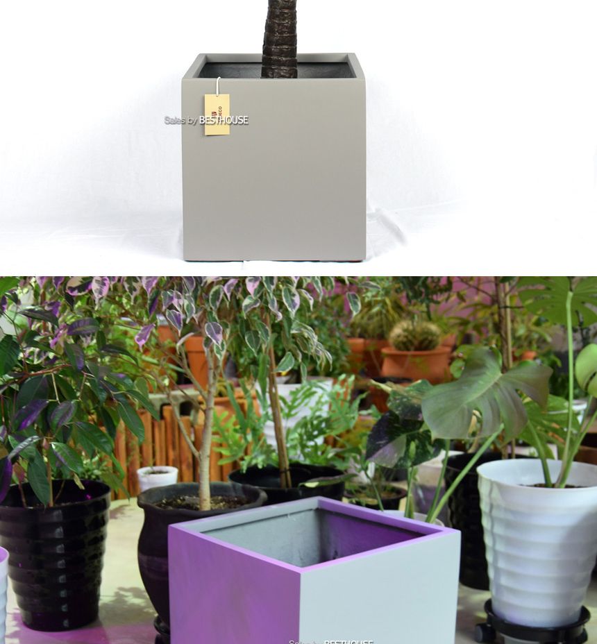 (물구멍타공(단순변심불가)) 모던 FRP 초대형화분 정사각 HP1055 D40 40x40cm 네추럴시멘트/화분/정원용품/