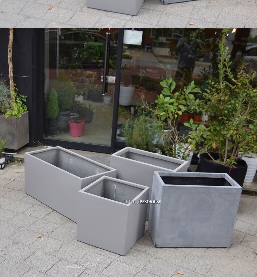(물구멍타공(단순변심불가)) 모던 FRP 초대형화분 정사각 HP1055 D40 40x40cm 네추럴시멘트/화분/정원용품/