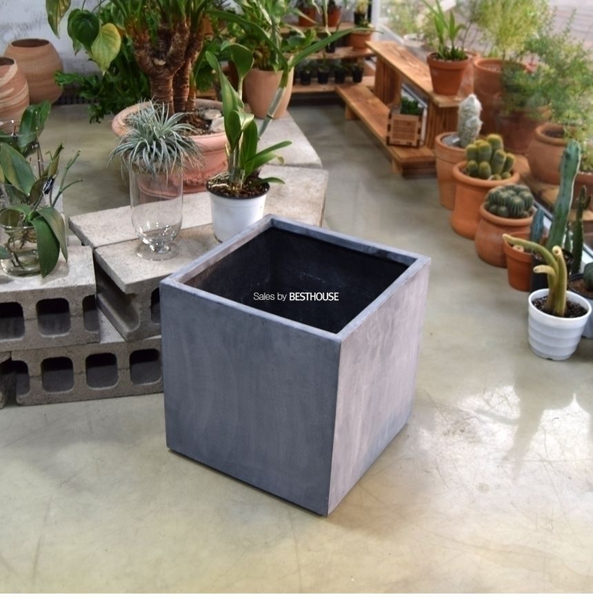 (물구멍타공(단순변심불가)) 모던 FRP 초대형화분 정사각 HP1055 D40 40x40cm 네추럴시멘트/화분/정원용품/
