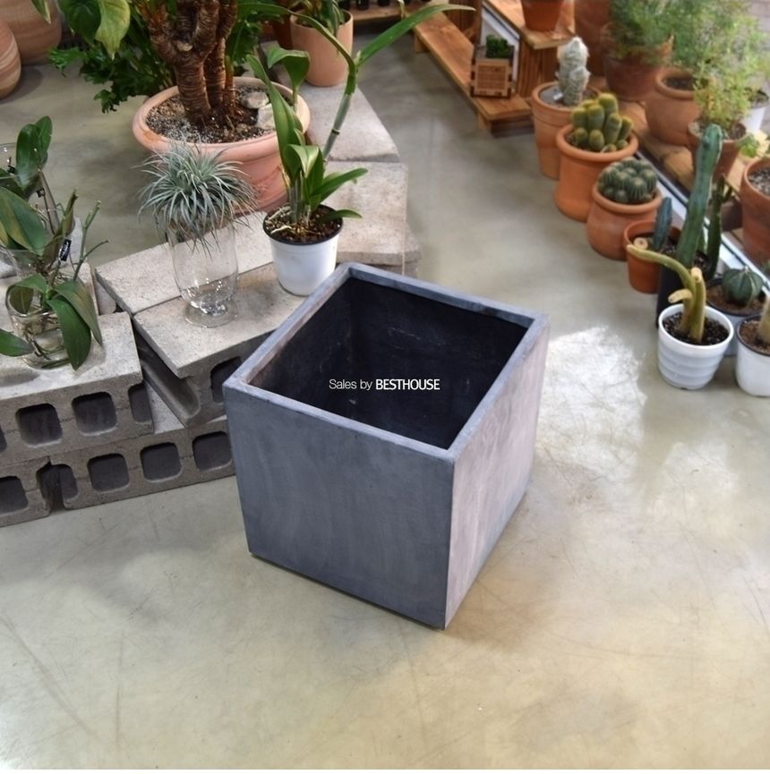 (물구멍타공(단순변심불가)) 모던 FRP 초대형화분 정사각 HP1055 D40 40x40cm 네추럴시멘트/화분/정원용품/