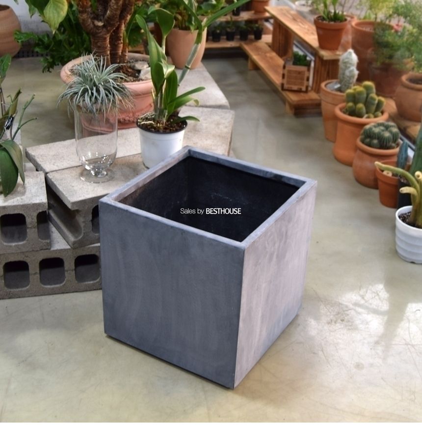 (물구멍타공(단순변심불가)) 모던 FRP 초대형화분 정사각 HP1055 D50 50x50cm 네추럴시멘트/화분/정원용품/