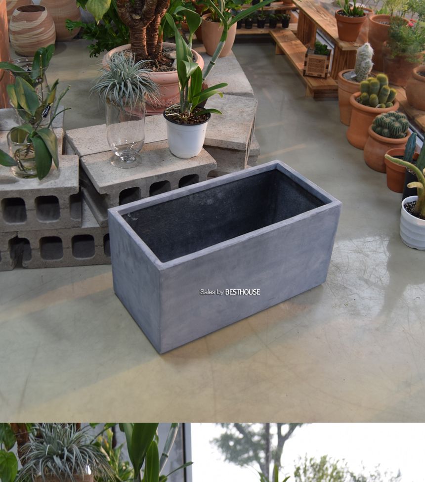 (물구멍X) 모던 FRP 초대형화분 옆이넓은 직사각 HP1259 D60 60x30x30cm 네추럴시멘트/화분/정원용품/홈가