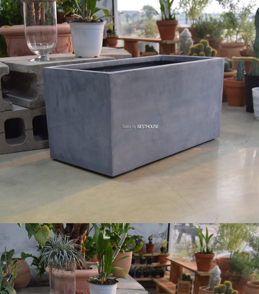 (물구멍X) 모던 FRP 초대형화분 옆이넓은 직사각 HP1259 D60 60x30x30cm 네추럴시멘트/화분/정원용품/홈가