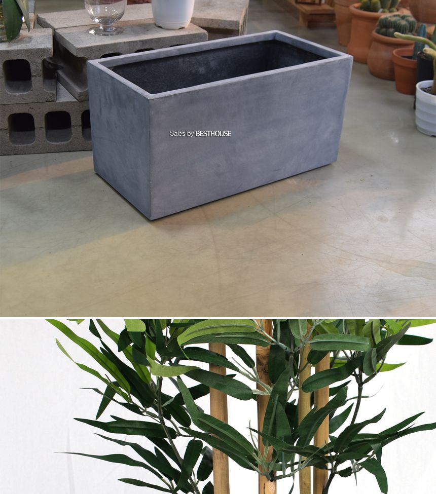 (물구멍X) 모던 FRP 초대형화분 옆이넓은 직사각 HP1259 D60 60x30x30cm 네추럴시멘트/화분/정원용품/홈가