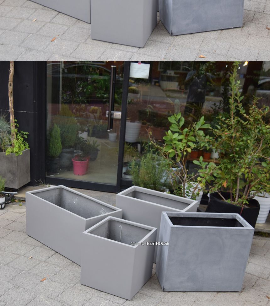 (물구멍X) 모던 FRP 초대형화분 옆이넓은 직사각 HP1259 D60 60x30x30cm 네추럴시멘트/화분/정원용품/홈가