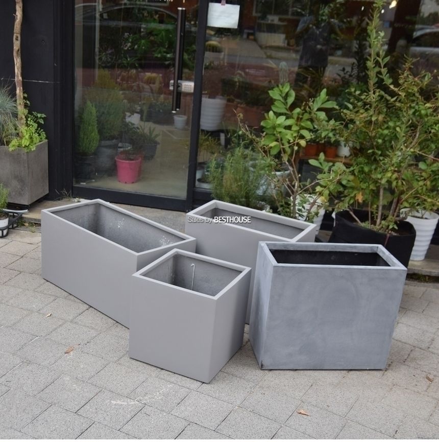 (물구멍X) 모던 FRP 초대형화분 옆이넓은 직사각 HP1259 D60 60x30x30cm 네추럴시멘트/화분/정원용품/홈가