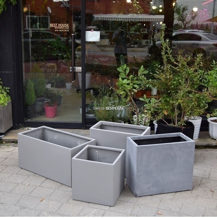 (물구멍X) 모던 FRP 초대형화분 옆이넓은 직사각 HP1259 D60 60x30x30cm 네추럴시멘트/화분/정원용품/홈가
