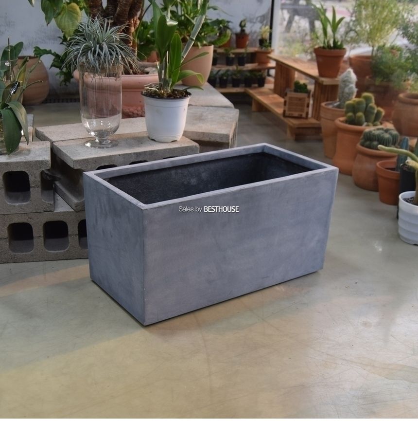 (물구멍타공(단순변심불가)) 모던 FRP 초대형화분 옆이넓은 직사각 HP1259 D80 80x40x40cm 네추럴시멘트/화