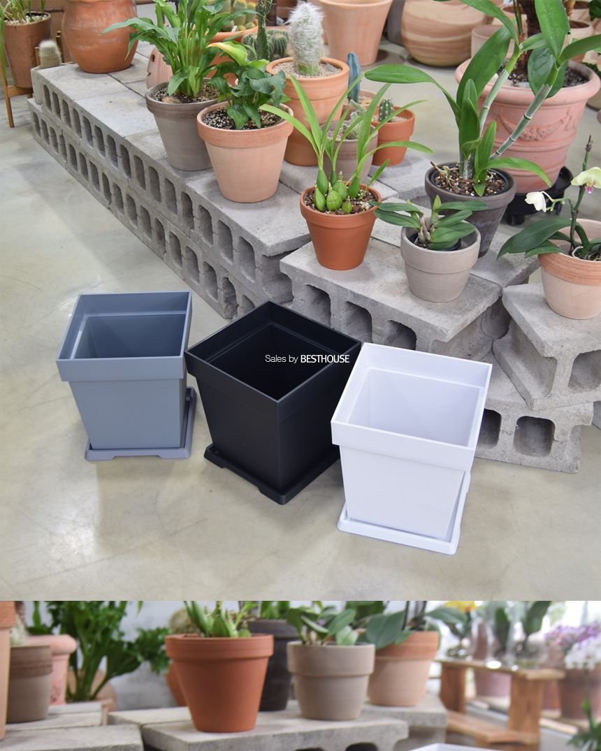 (그레이) 플라스틱화분 WR 정사각(1호) 23x23x25cm/화분/정원용품/홈가드닝용품/가드닝용품/가정용화분/식
