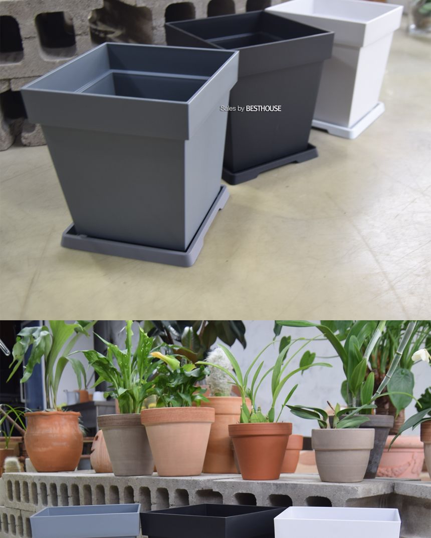 (그레이) 플라스틱화분 WR 정사각(1호) 23x23x25cm/화분/정원용품/홈가드닝용품/가드닝용품/가정용화분/식