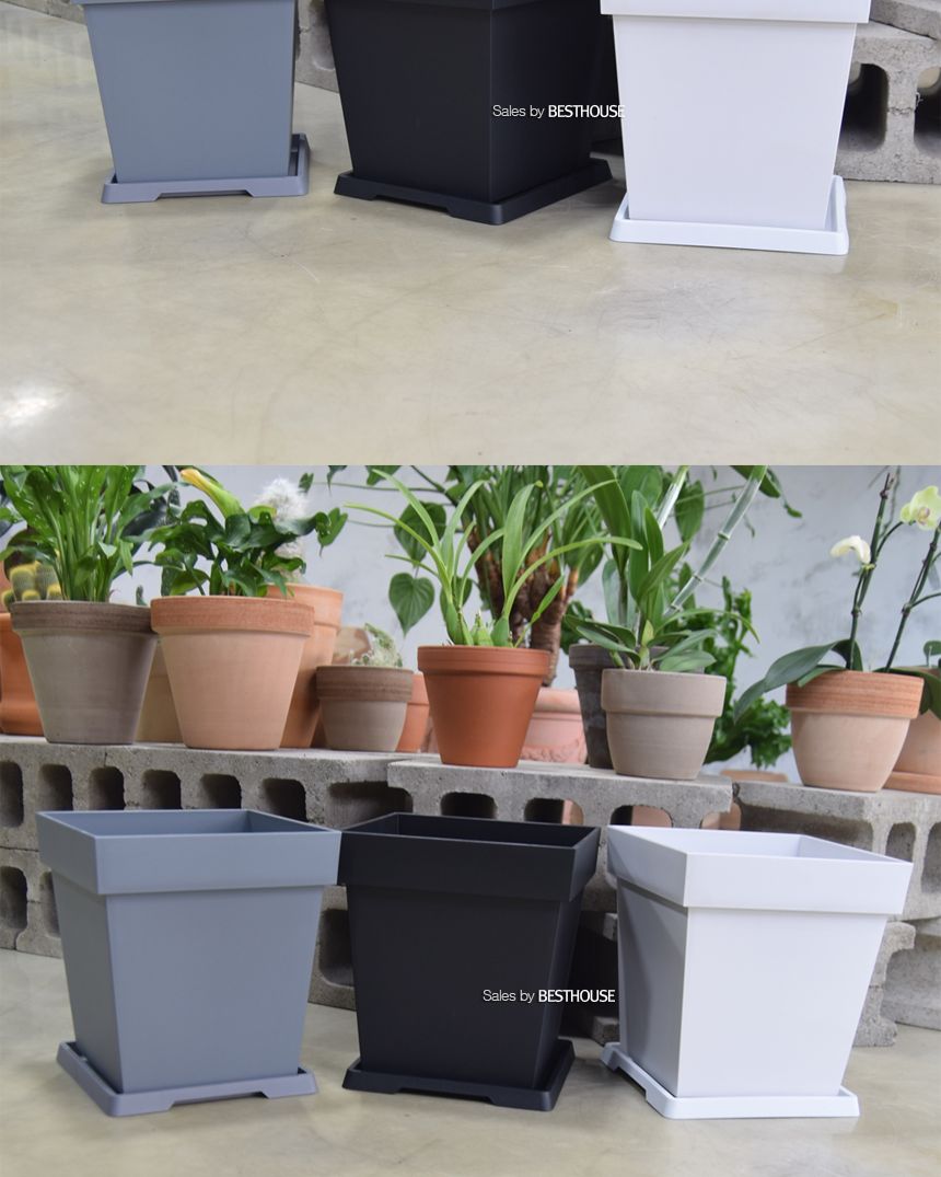 (그레이) 플라스틱화분 WR 정사각(1호) 23x23x25cm/화분/정원용품/홈가드닝용품/가드닝용품/가정용화분/식