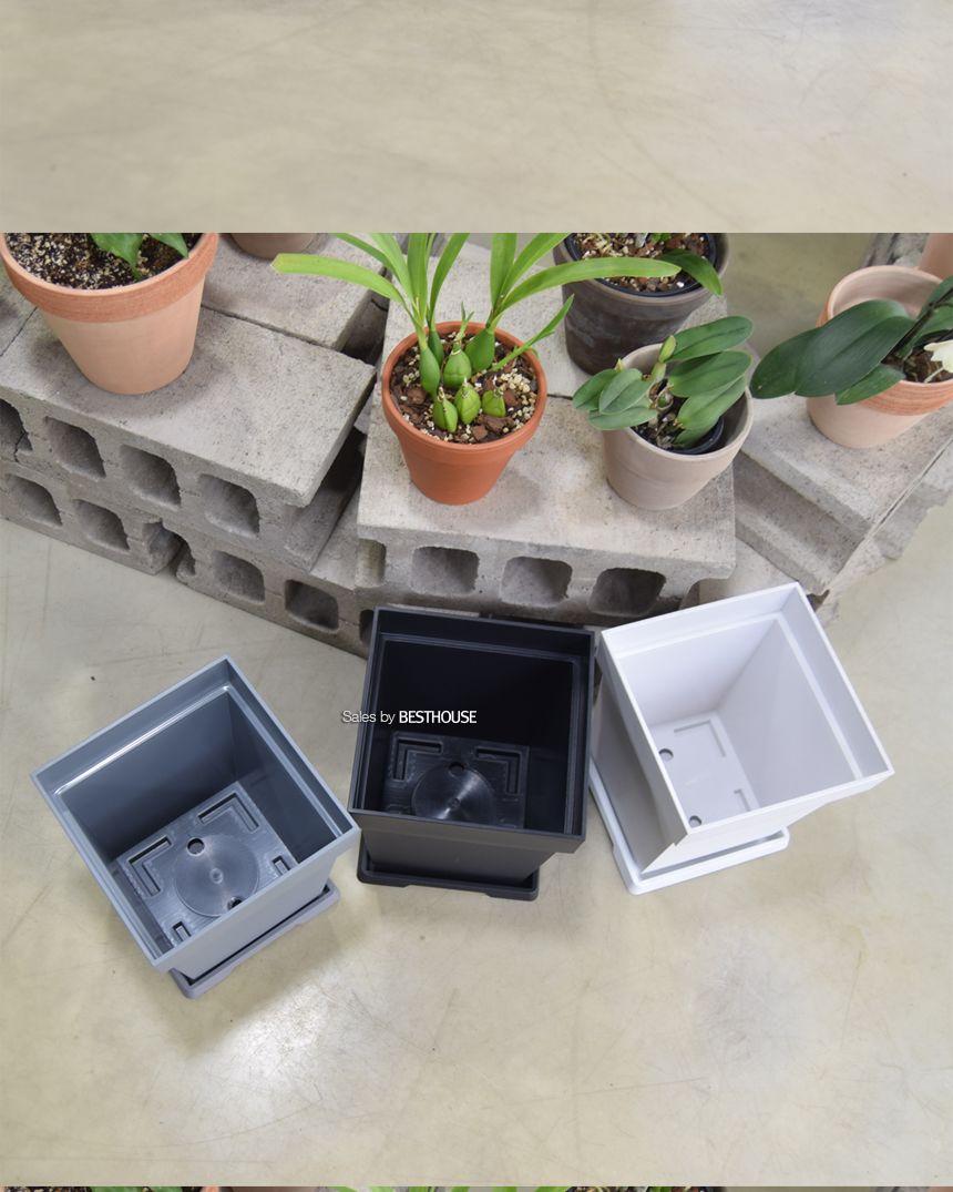 (그레이) 플라스틱화분 WR 정사각(1호) 23x23x25cm/화분/정원용품/홈가드닝용품/가드닝용품/가정용화분/식