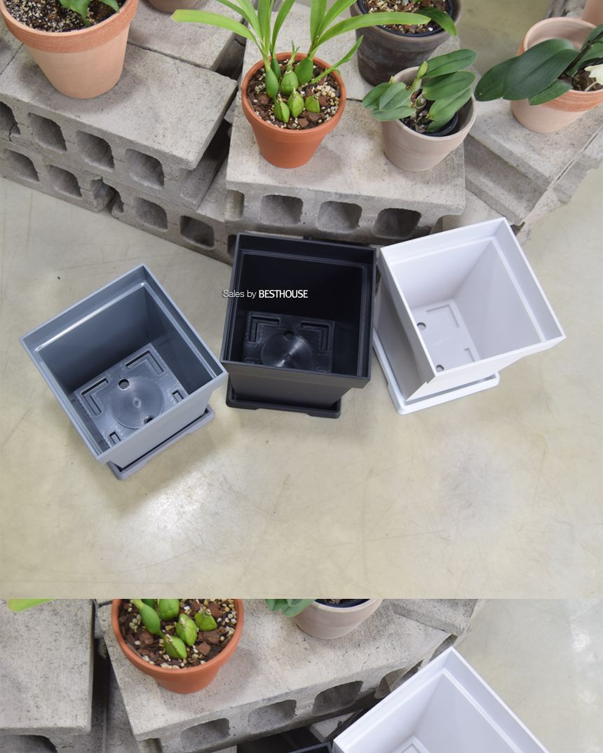 (그레이) 플라스틱화분 WR 정사각(1호) 23x23x25cm/화분/정원용품/홈가드닝용품/가드닝용품/가정용화분/식