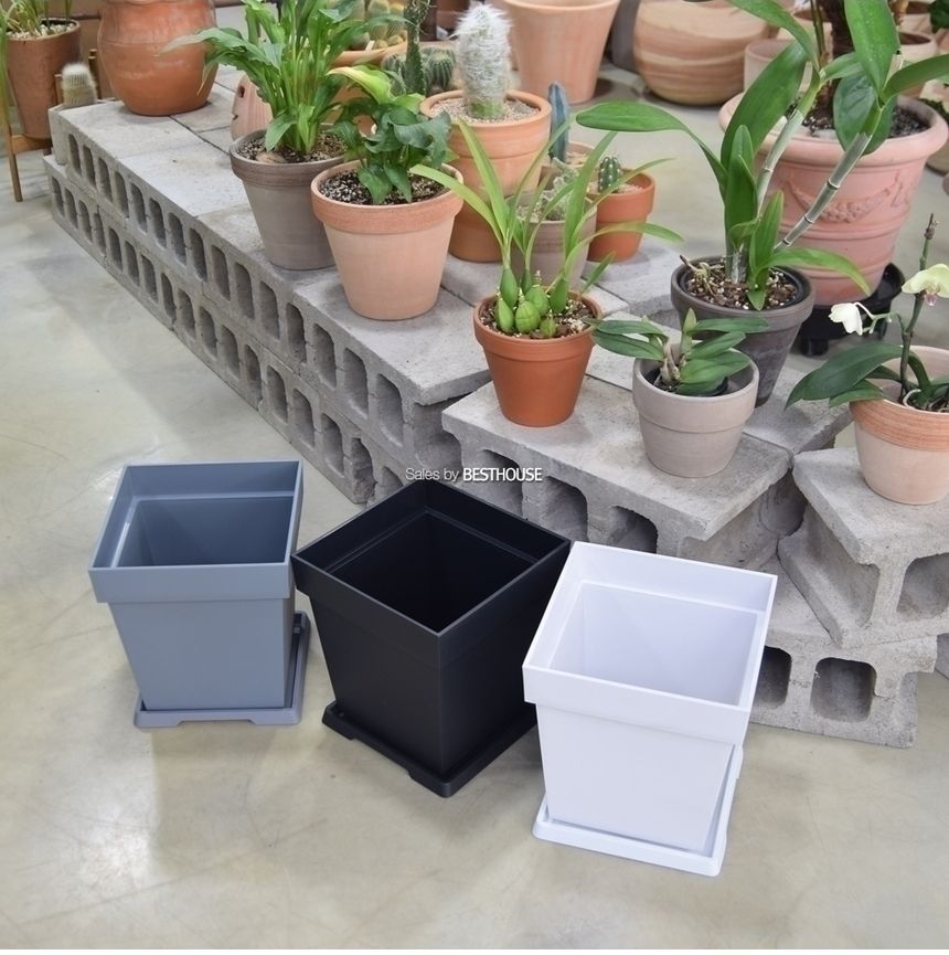 (그레이) 플라스틱화분 WR 정사각(1호) 23x23x25cm/화분/정원용품/홈가드닝용품/가드닝용품/가정용화분/식