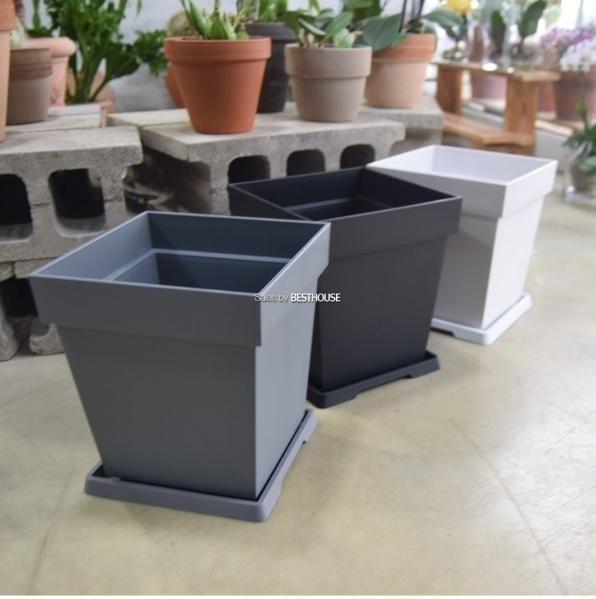 (그레이) 플라스틱화분 WR 정사각(1호) 23x23x25cm/화분/정원용품/홈가드닝용품/가드닝용품/가정용화분/식