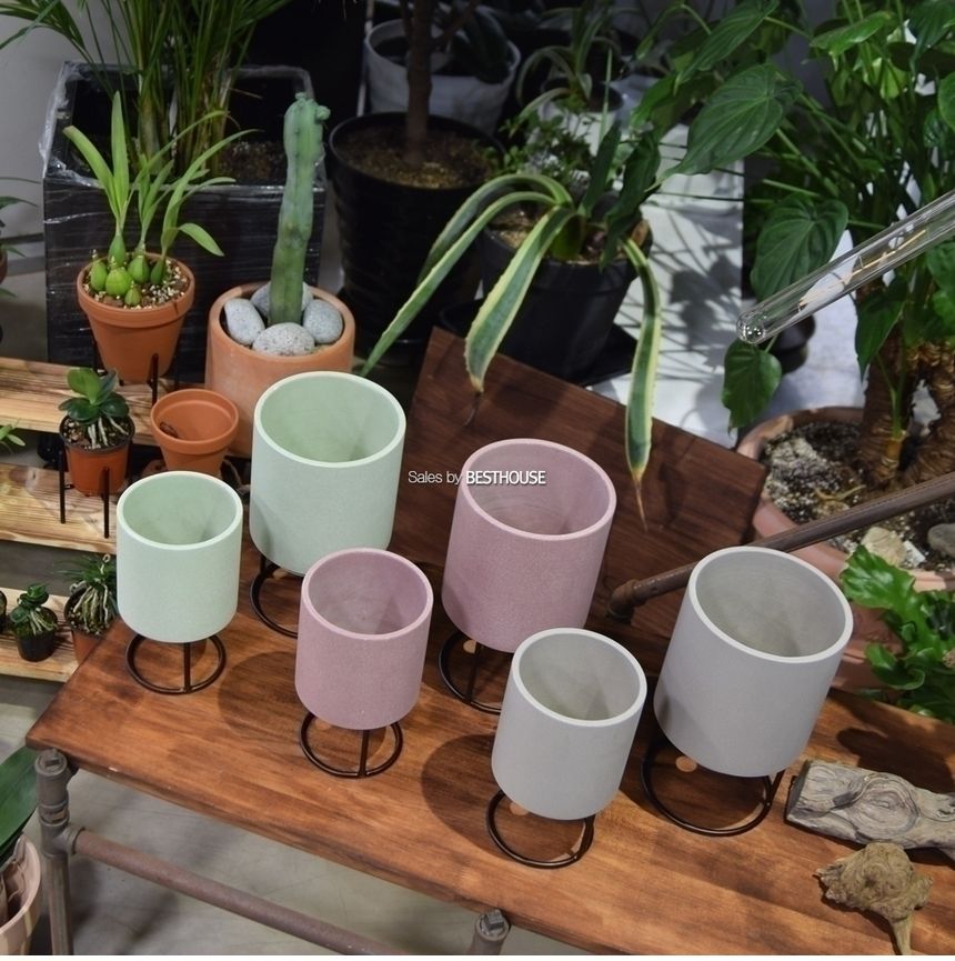 (파스텔 그린) 2개셋파스텔 무광도기 스텐드 화분 12x13 15x16cm/화분/정원용품/홈가드닝용품/가드닝용품/