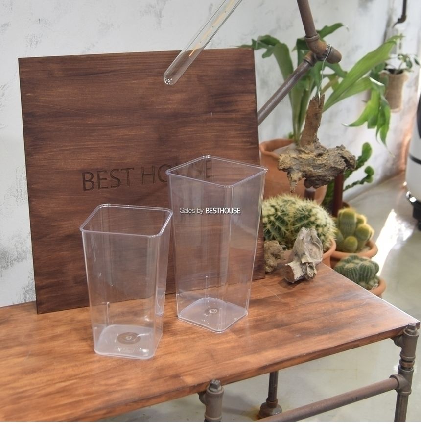 투명 아크릴 꽃통(사각-소) 14x23cm 투명 휴지통 투명 쓰레기통