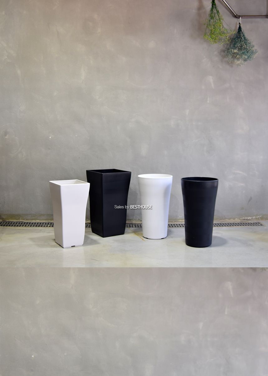 (원형(L) 35x60cm 화이트) 가로줄 패턴 대형 플라스틱화분 (L) 사각 원형 29x56 35x60cm/화분/정원용품/홈