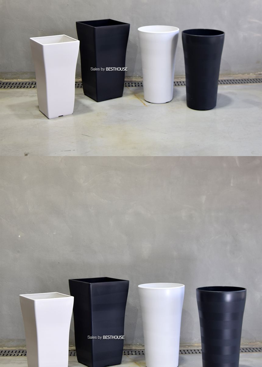 (원형(L) 35x60cm 화이트) 가로줄 패턴 대형 플라스틱화분 (L) 사각 원형 29x56 35x60cm/화분/정원용품/홈