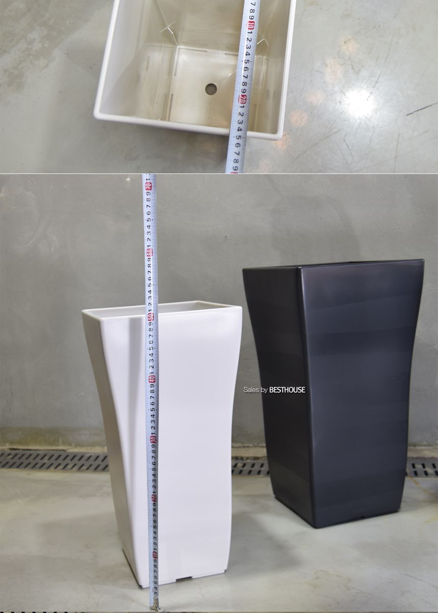 (원형(L) 35x60cm 화이트) 가로줄 패턴 대형 플라스틱화분 (L) 사각 원형 29x56 35x60cm/화분/정원용품/홈