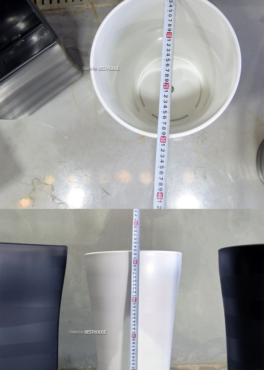 (원형(L) 35x60cm 화이트) 가로줄 패턴 대형 플라스틱화분 (L) 사각 원형 29x56 35x60cm/화분/정원용품/홈