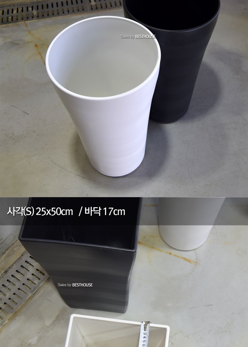 (사각(S) 25x50cm 화이트) 가로줄 패턴 대형 플라스틱화분 (S) 사각 원형 25x50 30x53cm/화분/정원용품/홈