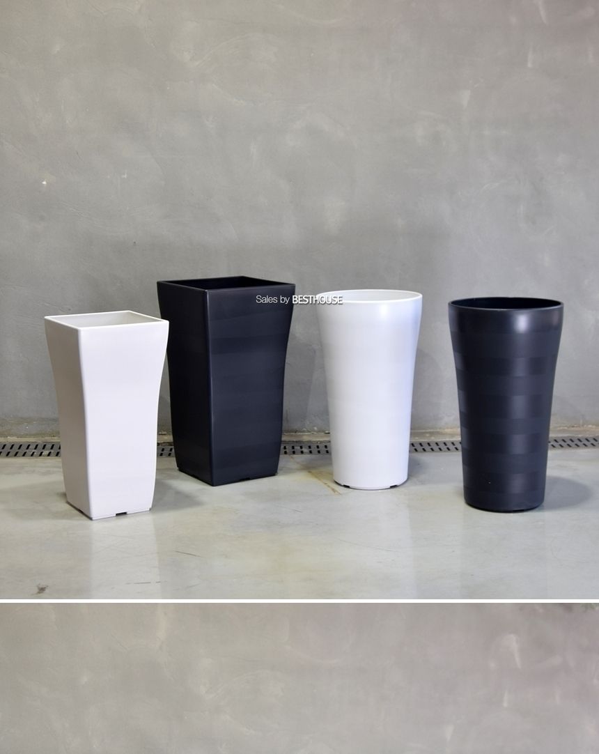 (사각(S) 25x50cm 화이트) 가로줄 패턴 대형 플라스틱화분 (S) 사각 원형 25x50 30x53cm/화분/정원용품/홈