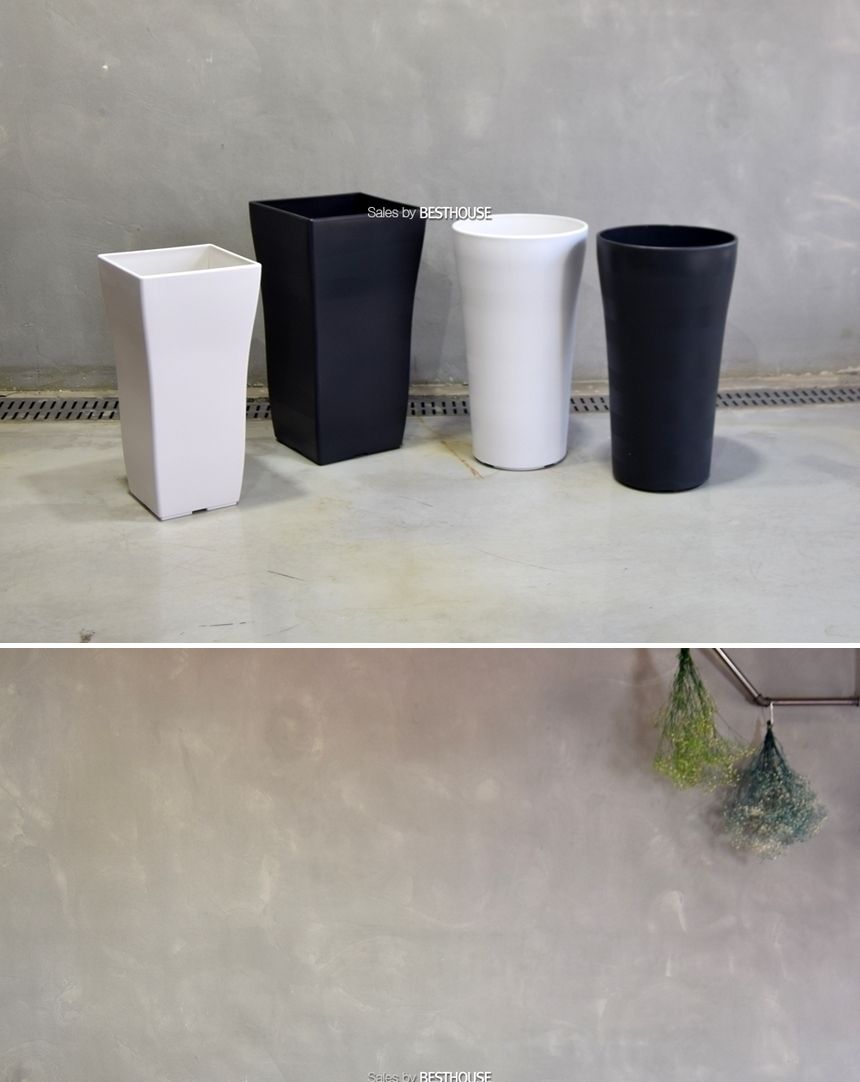 (사각(S) 25x50cm 화이트) 가로줄 패턴 대형 플라스틱화분 (S) 사각 원형 25x50 30x53cm/화분/정원용품/홈