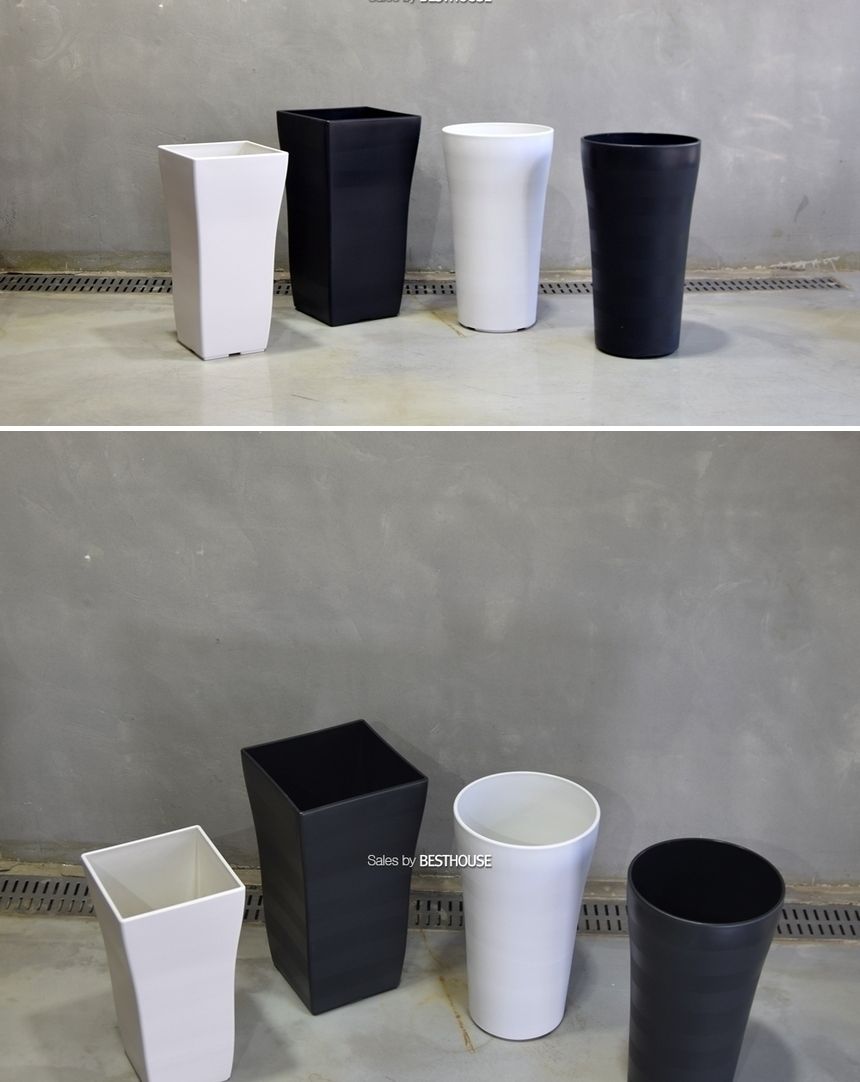 (사각(S) 25x50cm 화이트) 가로줄 패턴 대형 플라스틱화분 (S) 사각 원형 25x50 30x53cm/화분/정원용품/홈