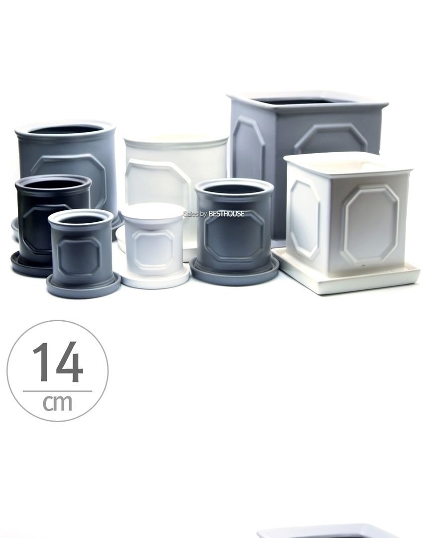 ((원형) 14x15 블랙) 모던 도기 몰딩 화분 R14 14x15cm/화분/네모화분/사각화분/미니화분/토기화분/도기화