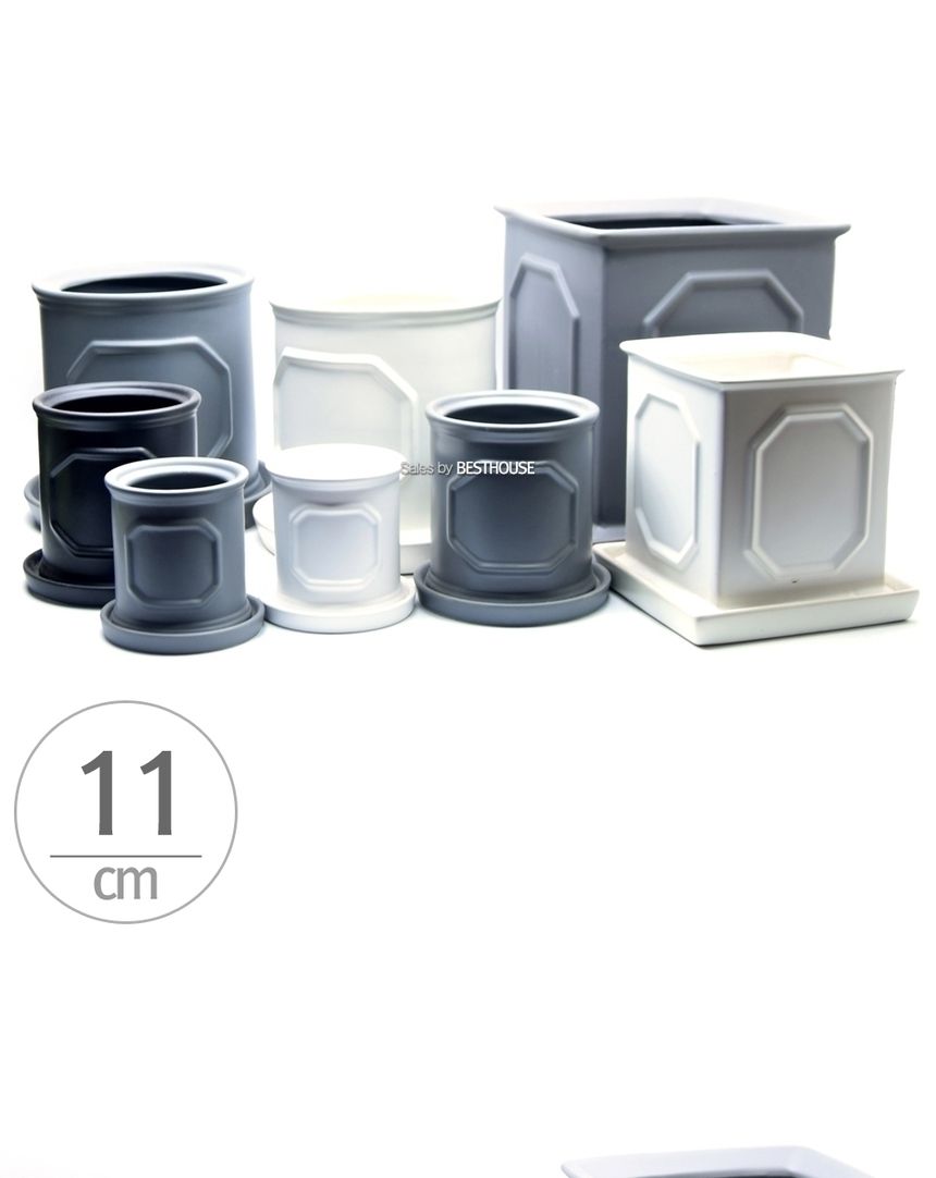 ((원형) 11x11 블랙) 모던 도기 몰딩 화분 R11 11x11cm/화분/네모화분/사각화분/미니화분/토기화분/도기화