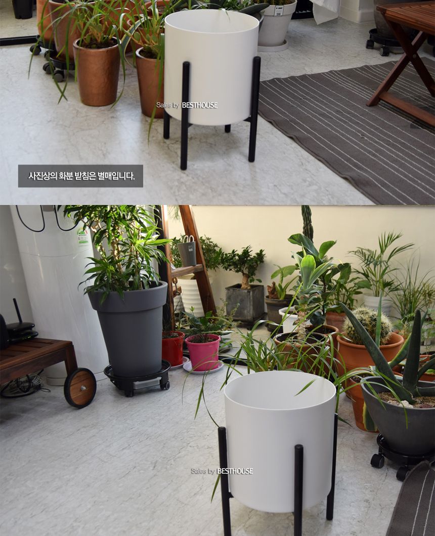 법랑 메탈 원통형 화분 (대1호) 25X26cm 화이트/회분/원통화분/원통형화분/원형화분/인테리어화분/대형화분